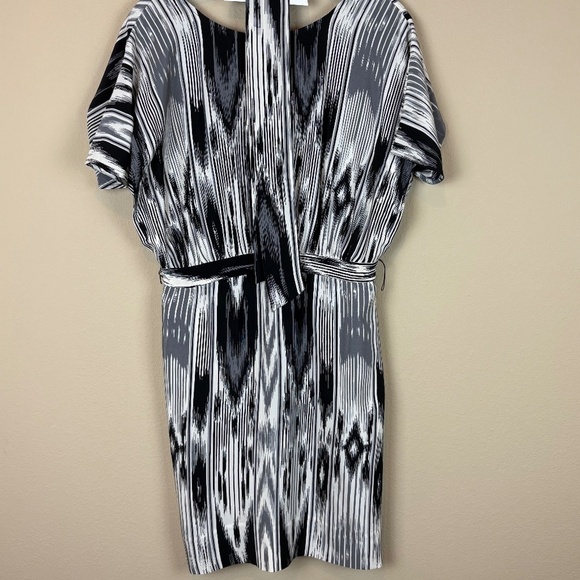 NWOT Etcetera Black/Bone/Gray Striped Cap Sleeve 100% Silk Dress; Size 4 - Picture 1 of 14